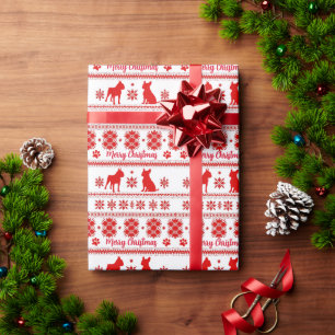Papier Cadeau Chien Boston Terrier Rouge Nordique Noël