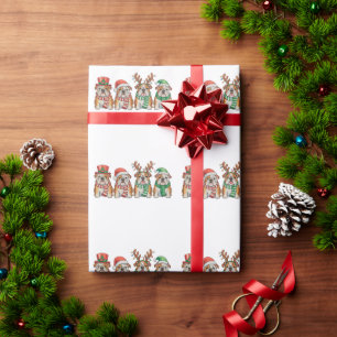 Papier Cadeau Chien Bouledogue Anglais de Noël Chapeau de Père N