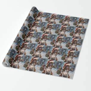 Papier Cadeau Chien Boxer à Vélo à Noël