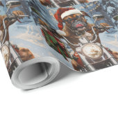 Papier Cadeau Chien Boxer à Vélo à Noël (Coin rond)