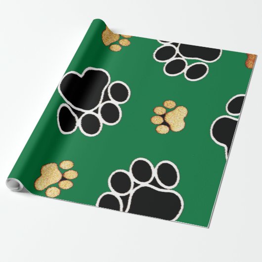 Papier Cadeau Chien canin de luxe noir et bronzé empreinte de pa (Déroulé)