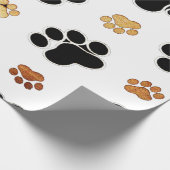 Papier Cadeau Chien canin noir et tan empreinte de patte blanc (Coin)