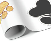 Papier Cadeau Chien canin noir et tan empreinte de patte blanc (Coin rond)