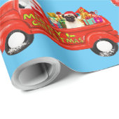 Papier Cadeau Chien carlin dans la livraison de Noël Camion (Coin rond)