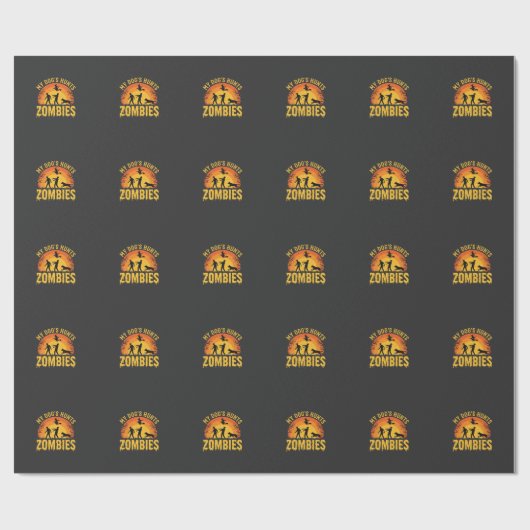 Papier Cadeau Chien Chasse Les Zombies Design Halloween (Plat)