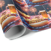 Papier Cadeau Chien chaud américain et bière (Coin rond)