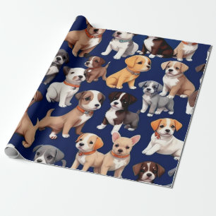 Papier Cadeau Chien Chien Chien bleu de la marine Design Motif