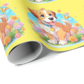 Papier Cadeau Chien chiot mignon (Coin rond)