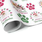 Papier Cadeau Chien chiot mignon premier Noël 2 photo période fé (Coin rond)