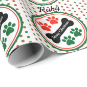 Papier Cadeau Chien Christmas Paws Ajouter un nom Cadeau (Coin rond)