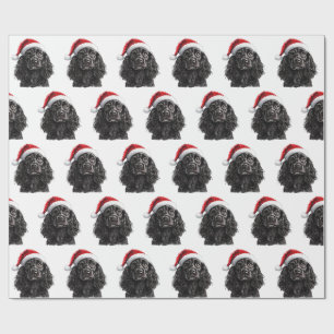 Papier Cadeau Chien Cocker Spaniel Anglais Noir avec Chapeau de