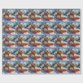 Papier Cadeau Chien Cocker Spaniel en Luge Laissez Tomber la Nei (Plat)
