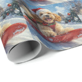 Papier Cadeau Chien Cocker Spaniel en Luge Laissez Tomber la Nei (Coin rond)