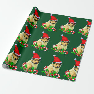 Papier Cadeau Chien Colley Chapeau de Père Noël Noël
