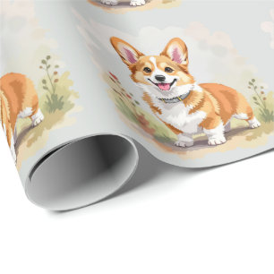 Papier Cadeau Chien Corgi Gallois Pembroke Rouge Mignon