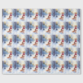 Papier Cadeau Chien courant américain aquarelle Lampe enneigée (Plat)