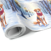Papier Cadeau Chien courant américain aquarelle Lampe enneigée (Coin rond)