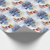 Papier Cadeau Chien courant américain aquarelle Lampe enneigée (Coin)
