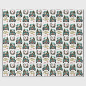 Papier Cadeau Chien dalmate - Camion rétro Monogramme Noël (Plat)