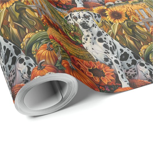 Papier Cadeau Chien dalmate - Récolte d'automne Thanksgiving (Coin rond)