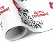 Papier Cadeau Chien dalmate rouge Casquette Joyeux Noël (Coin rond)