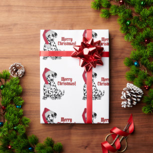 Papier Cadeau Chien Dalmatien Bonnet Rouge Chapeau Joyeux Noël