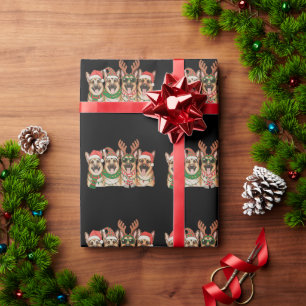 Papier Cadeau Chien de berger allemand de Noël Xmas lumières Pèr