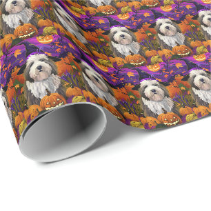 Papier Cadeau Chien de berger anglais ancien Halloween Sorcière