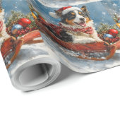 Papier Cadeau Chien de berger australien en Noël à Sledge (Coin rond)
