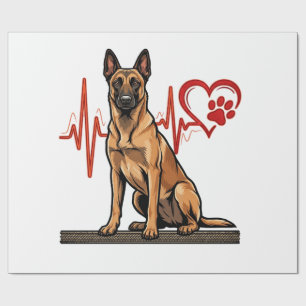 Papier Cadeau Chien de berger belge Battement de coeur Patte Coe