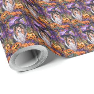 Papier Cadeau Chien de berger des Shetland Halloween Sorcière Ci