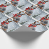 Papier Cadeau Chien de bétail australien à Noël de neige (Coin)
