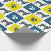 Papier Cadeau Chien de boîte & Paw Yellow & Black Grid Line (Coin)