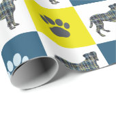 Papier Cadeau Chien de boîte & Paw Yellow & Black Grid Line (Coin rond)