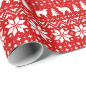 Papier Cadeau Chien de Borzoi Silhouettes Noël Rouge (Coin rond)