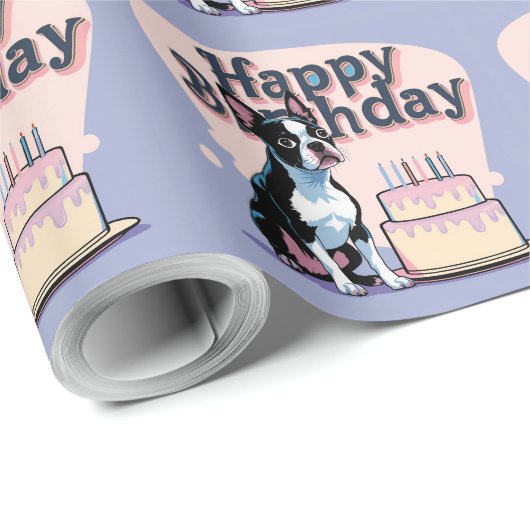 Papier Cadeau Chien de Boston Terrier coloré (Coin rond)