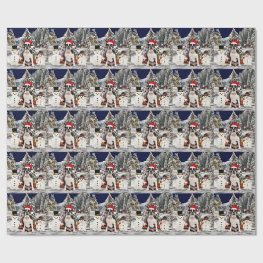 Papier Cadeau Chien de Boston Terrier dans la neige Noël Santa H (Plat)