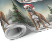 Papier Cadeau Chien de boxe en Noël de neige (Coin rond)
