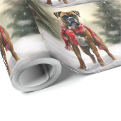 Papier Cadeau Chien de boxe en Noël de neige (Coin rond)