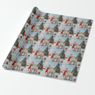 Papier Cadeau Chien de caniche à Noël de neige