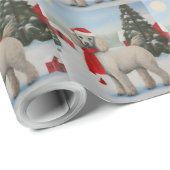 Papier Cadeau Chien de caniche à Noël de neige (Coin rond)