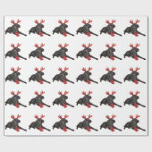 Papier Cadeau Chien de caniche noir de jouet de Noël habillé (Plat)
