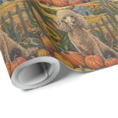 Papier Cadeau Chien de canicule moisson d'automne Thanksgiving (Coin rond)