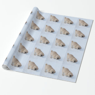 Papier Cadeau Chien de carlin jouant la la neige d'hiver