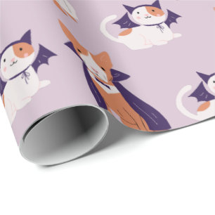 Papier Cadeau Chien de chat mauve d'Halloween en costume Motif