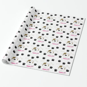 Papier Cadeau Chien de dessin animé avec empreintes de pattes