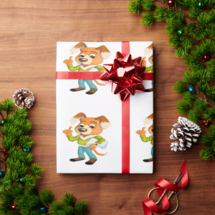Papier Cadeau Chien de dessin animé étudiant se préparant pour l