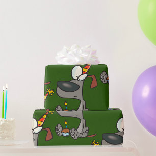 Papier Cadeau Chien de dessin animé triste d'anniversaire avec g
