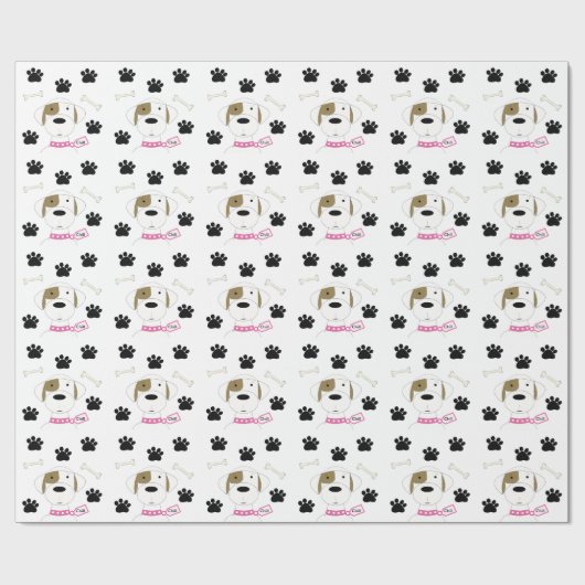 Papier Cadeau Chien de dessin avec Empreintes de pattes (Plat)