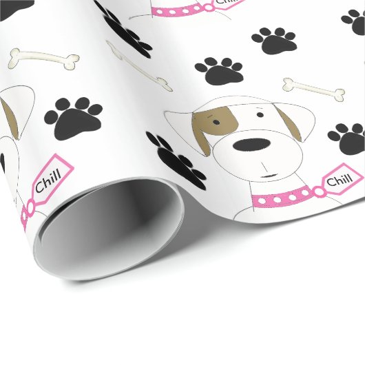 Papier Cadeau Chien de dessin avec Empreintes de pattes (Coin rond)